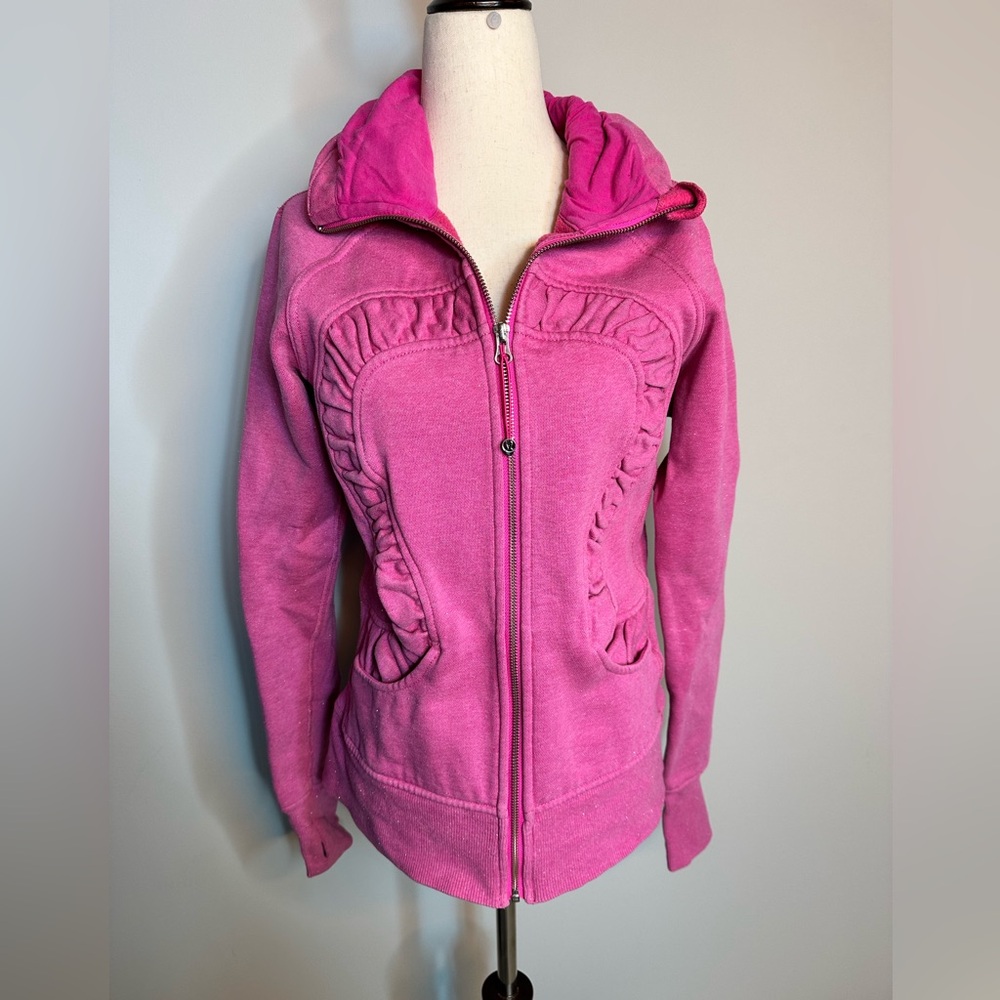 Sz 8 Lululemon Cuddle Up scuba full zip jacket sweatshirt heathered Paris pink - Picture 3 of 9
